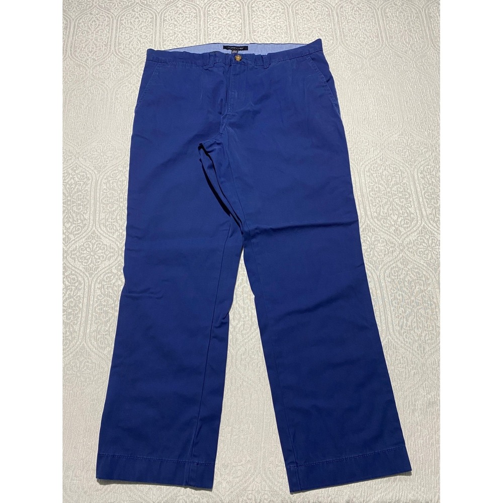 Tommy‎ Hilfiger TH Chino Custom Fit Pants Mens 36x30 Blue Cotton Flat Front